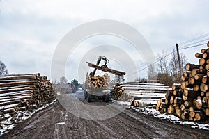 Loading timber on truck, 18 November 2017, village Bushmanova, I